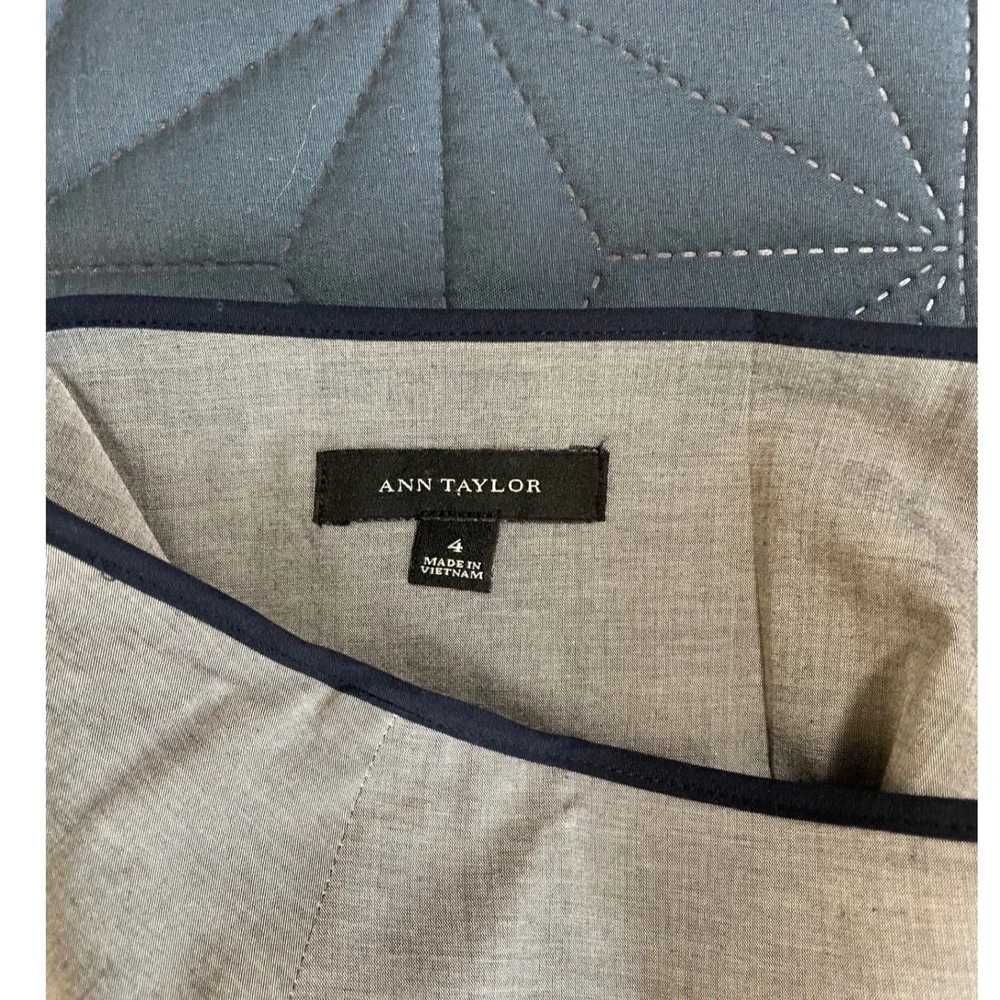 Ann Taylor Gray White Striped Pleated A-Line Skirt Size 4 Cotton Blend 362166